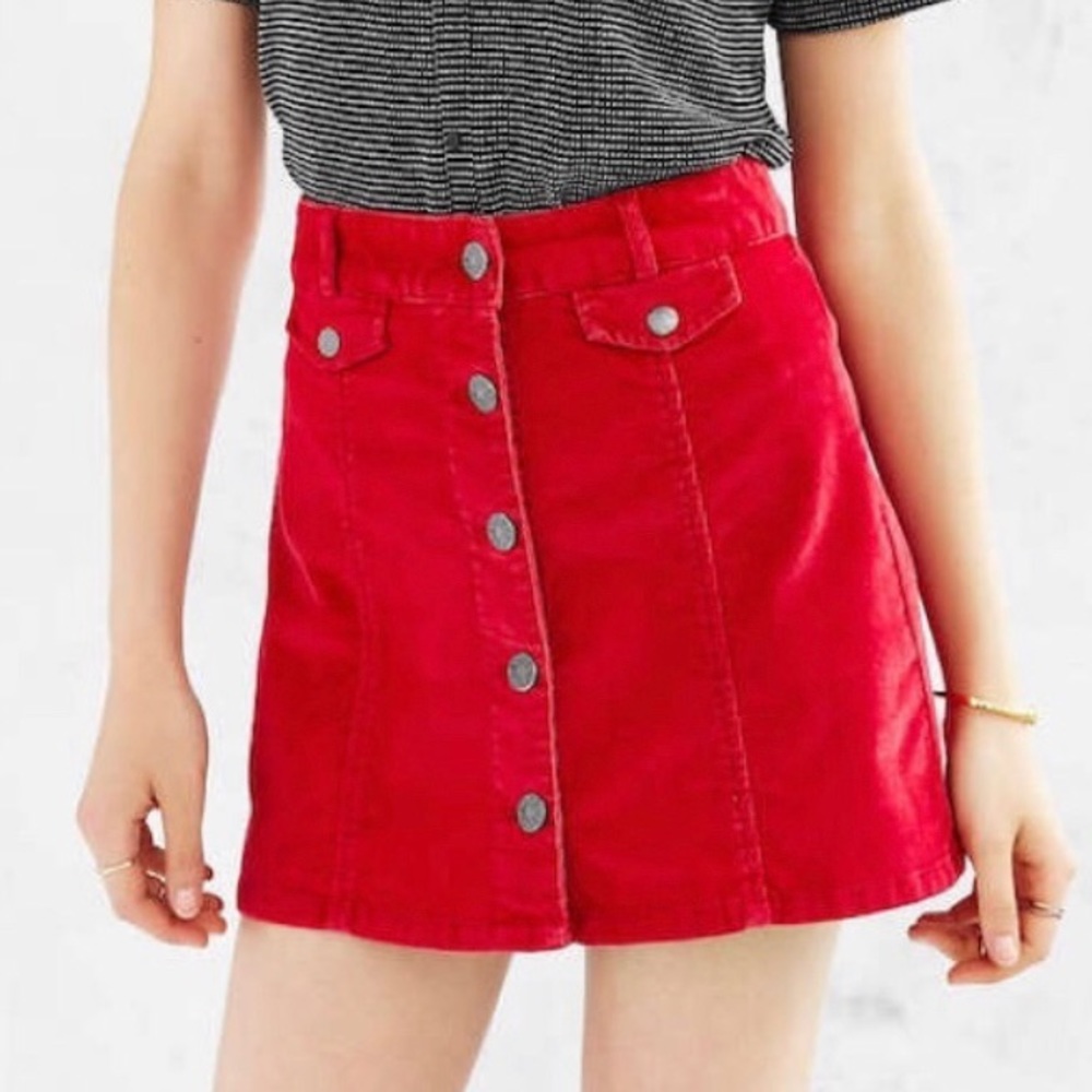 BDG Red Corduroy Mini Skirt